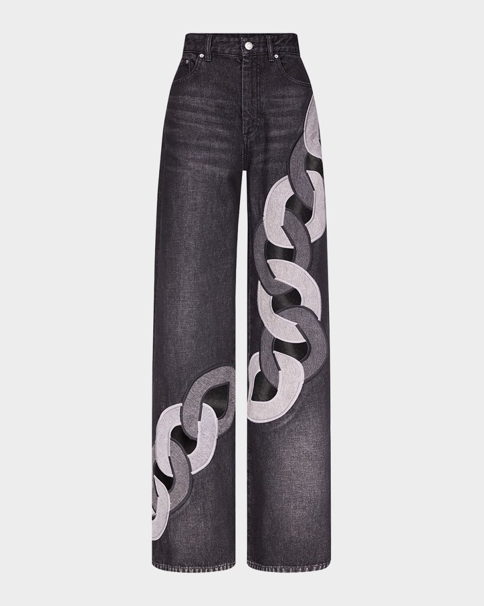 Chain Cutout Wide-Leg Jeans